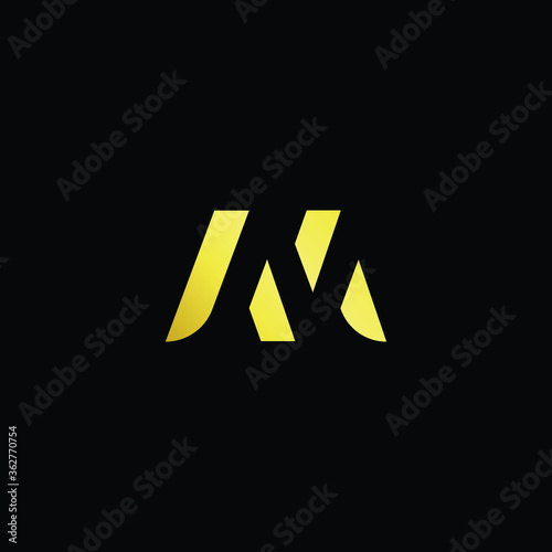 Minimal elegant monogram art logo. Outstanding professional trendy awesome artistic MN NM initial based Alphabet icon logo. Premium Business logo gold color on black background