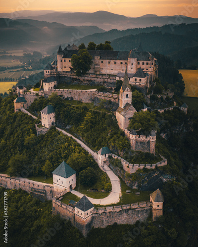 Hochosterwitz Castle on the hill in Austria (Osterreich) aerial view photo