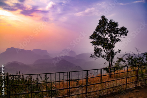 Beautiful Sunset view of satpura mountain range  View from Dhoopgarh  Pachmarhi  Madhya Pradesh.