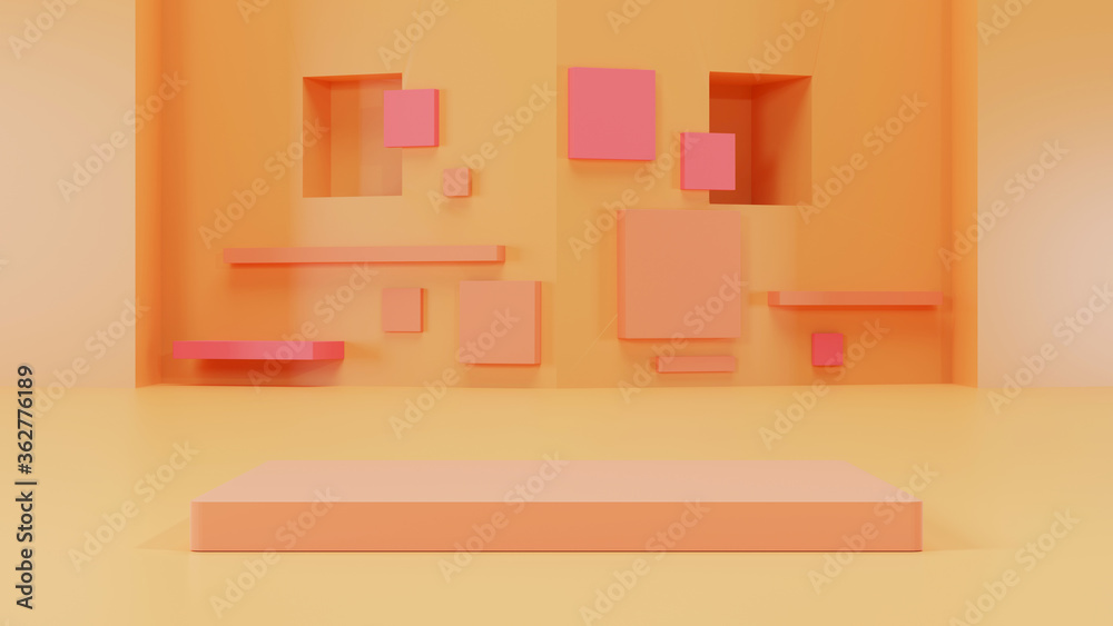 3d render empty stand on yellow background. 3d render empty stand on yellow background.