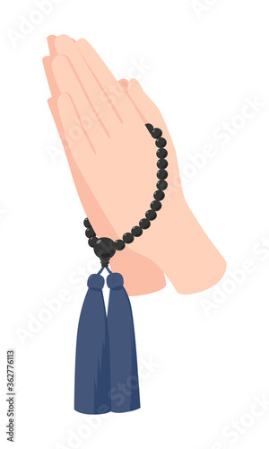 両手に数珠を通してする合掌のイラスト。