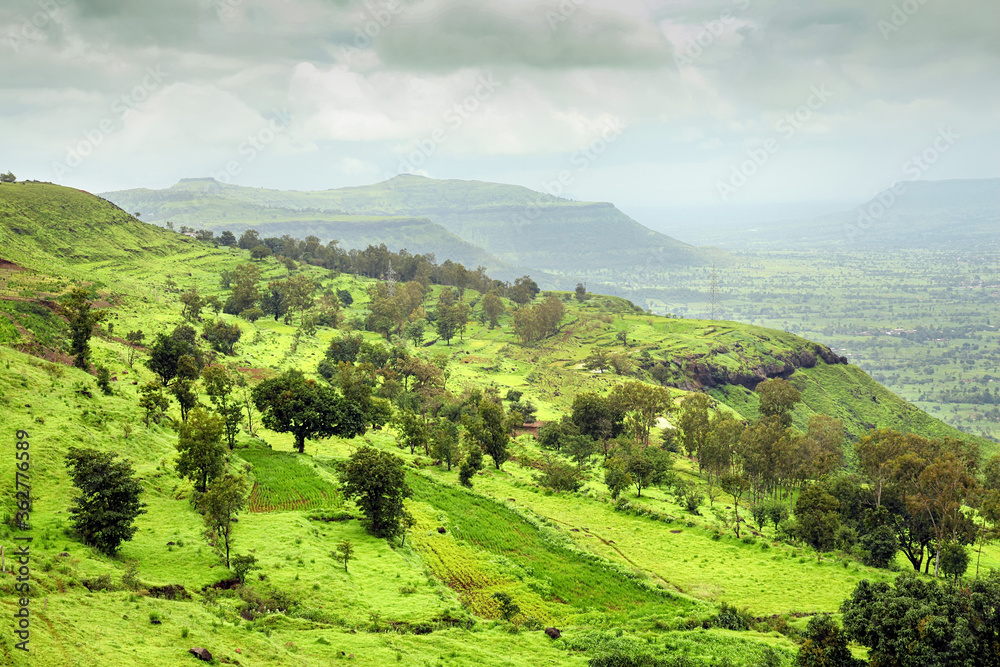 Beautiful view of green mountains at way to Mahabaleshwar, maharashtra, india.