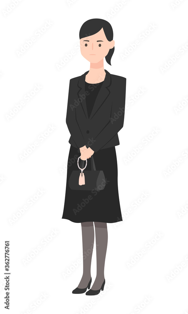 葬式に出るために喪服を着た女性のイラスト Stock Vector Adobe Stock
