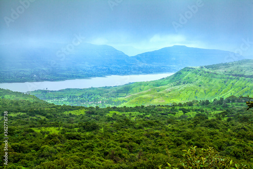 A scenic view of Mountains and river at Mahabaleshwar, maharashtra, india.