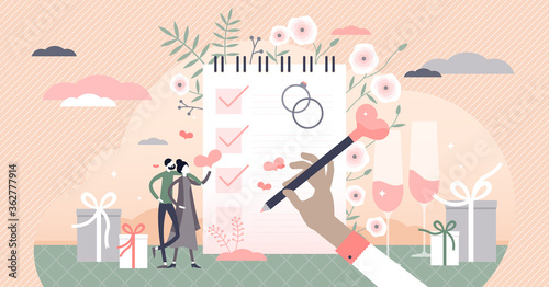 Wedding planning with checklist and reminder schedule tiny persons concept