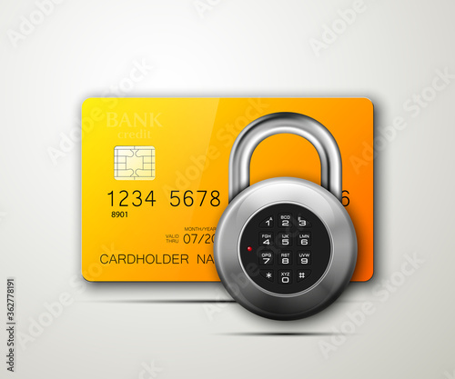 Credit card safe combination lock. Protection credit card. Safety badge banking. Defense finans. Security Plastic card software. Debit card electromagnetic chip Privacy Electronic money funds transfer