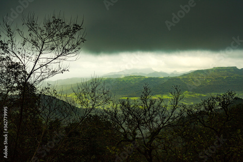Beautiful view of green mountains at way to Mahabaleshwar  maharashtra  india.