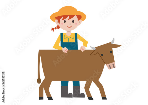 畜産  牛　女性　イラスト