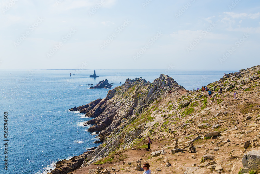 Cape Pointe du Raz, France. Tourists visiting the westernmost point of France