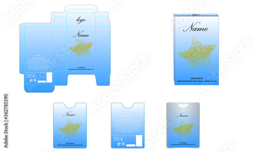 Packaging design, perfume luxury box design template and mockup box. Illustration vector.