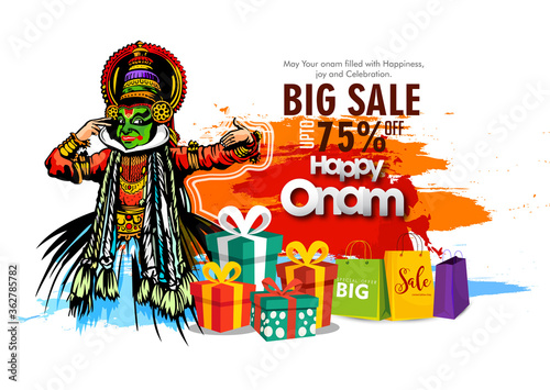 Happy Onam festival of South India Kerala. Big Shopping Sale Advertisement background for advertisement and promotion background for Happy Onam festival 