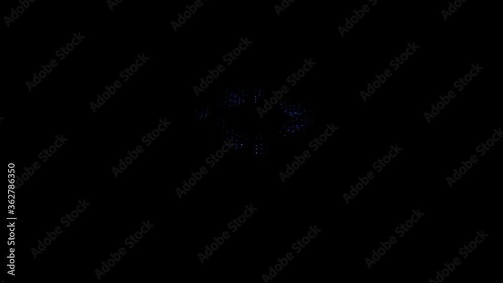 Futuristic abstract geometric 3D pattern moving in waves, ripples, points and lines arranged in a bue network pattern texture, holographic look, smooth animation in a seamless loop, 4K.