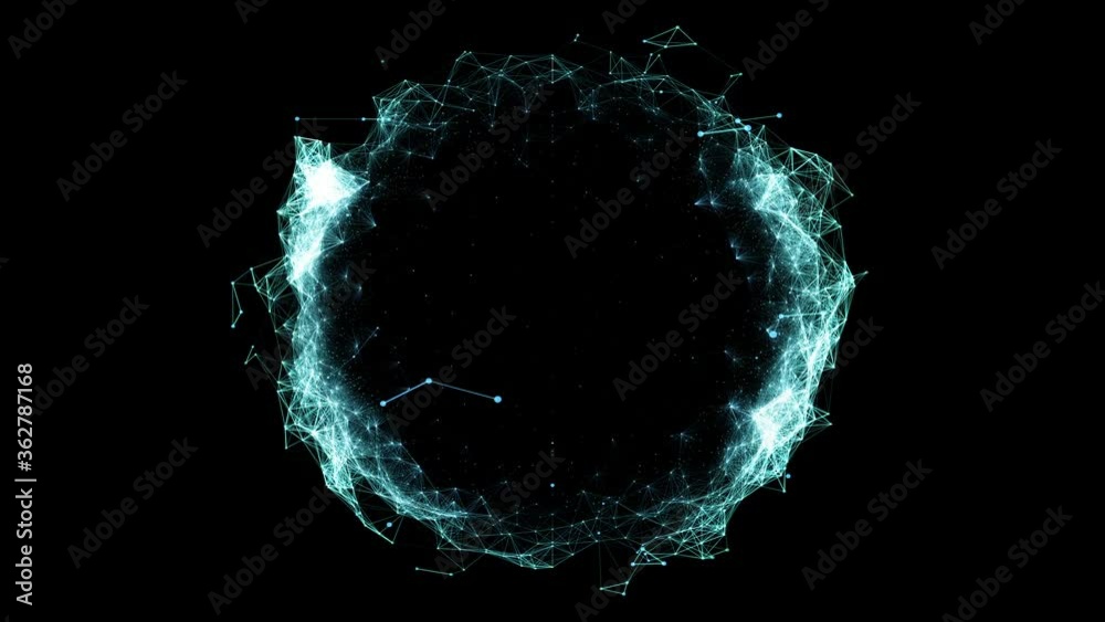 Neural Network Sphere, Visualization of AI, Artificial Intelligence web, futuristic computing power, circular network of blue and cyan dots and lines moving smoothly in space, 4K.