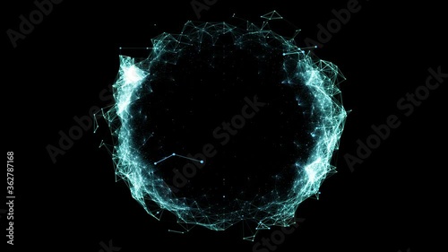 Neural Network Sphere, Visualization of AI, Artificial Intelligence web, futuristic computing power, circular network of blue and cyan dots and lines moving smoothly in space, 4K.