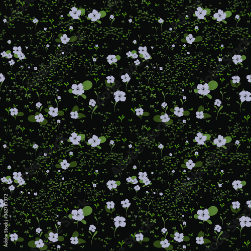 floral pattern on a dark background. Seamless vector pattern with little white flowers on a dark background.