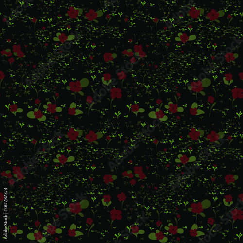 pattern with small flowers. seamless vector pattern with red flowers on a dark background