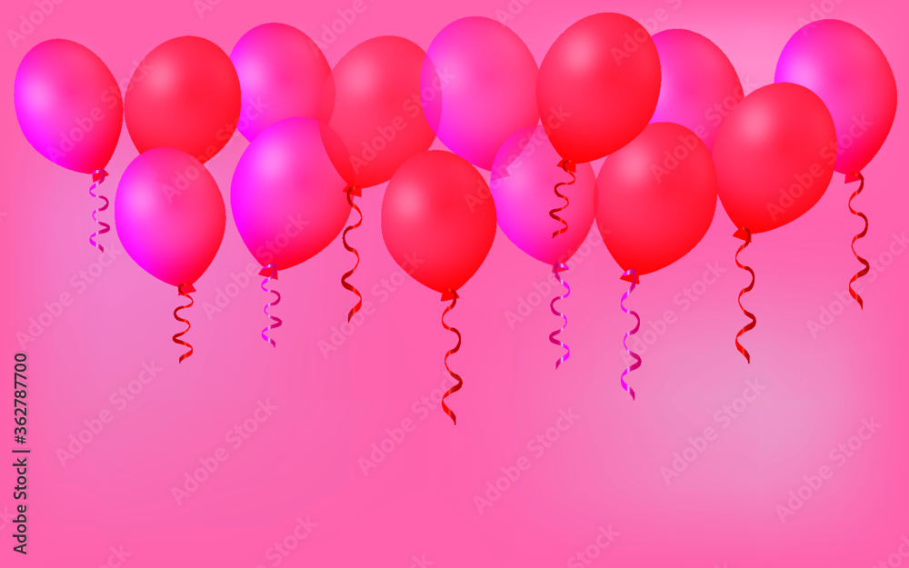  party balloons. valentines background with  balloons and ribbons.pink and red balloons