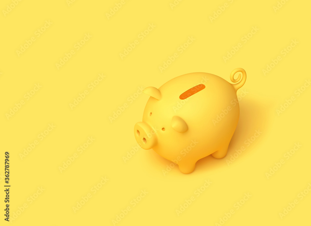 Yellow piggy bank on yellow background