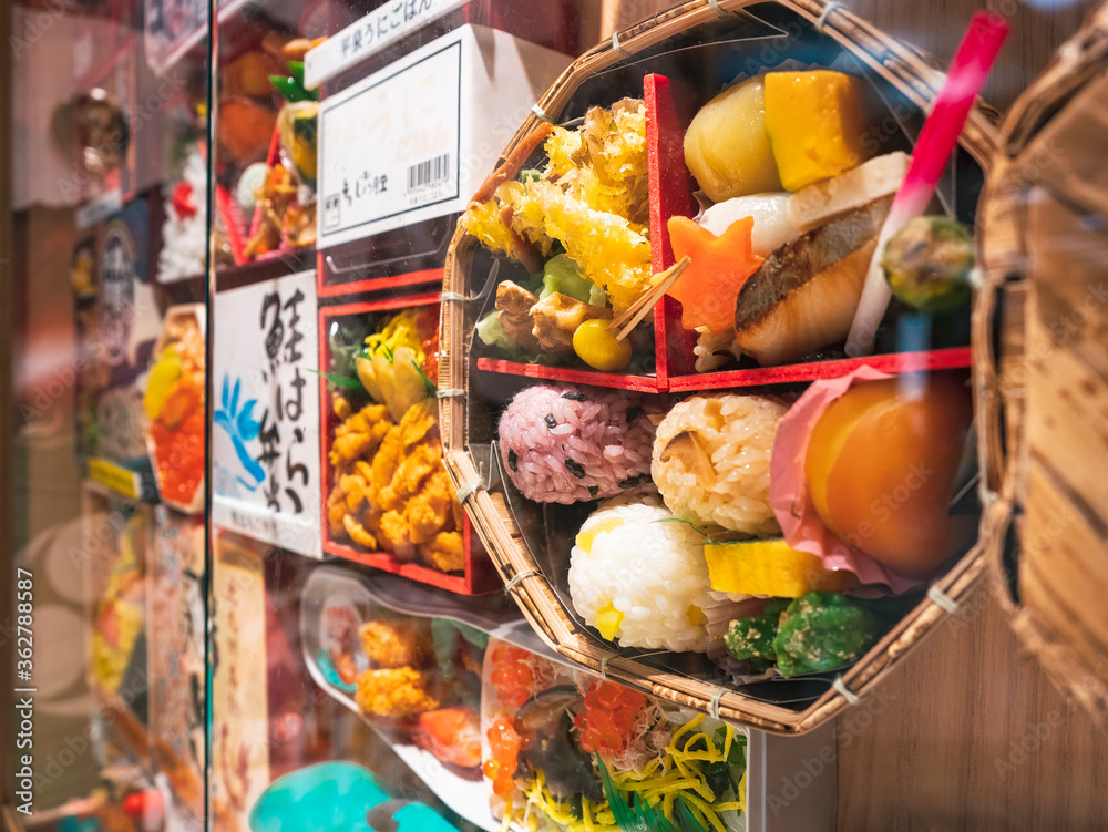 Bento box Japanese food Shop display in Tokyo station Ekiben Japan ...