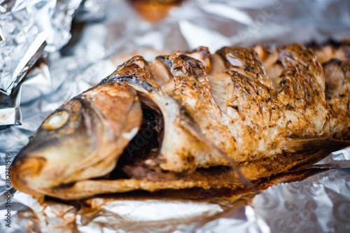carp whole foil dinner food...