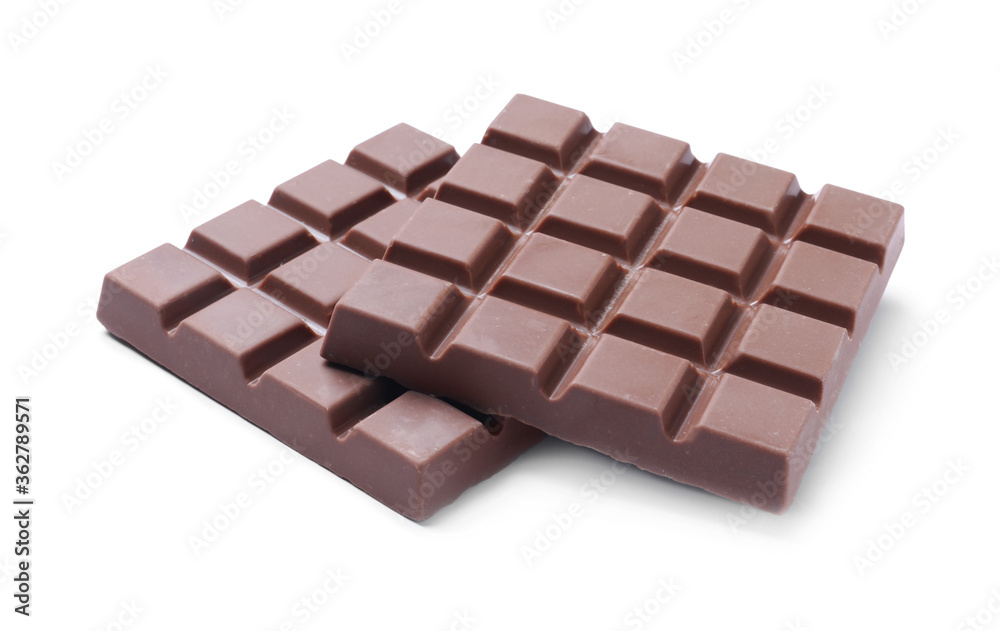 Delicious milk chocolate bars isolated on white Delicious milk chocolate bars isolated on white