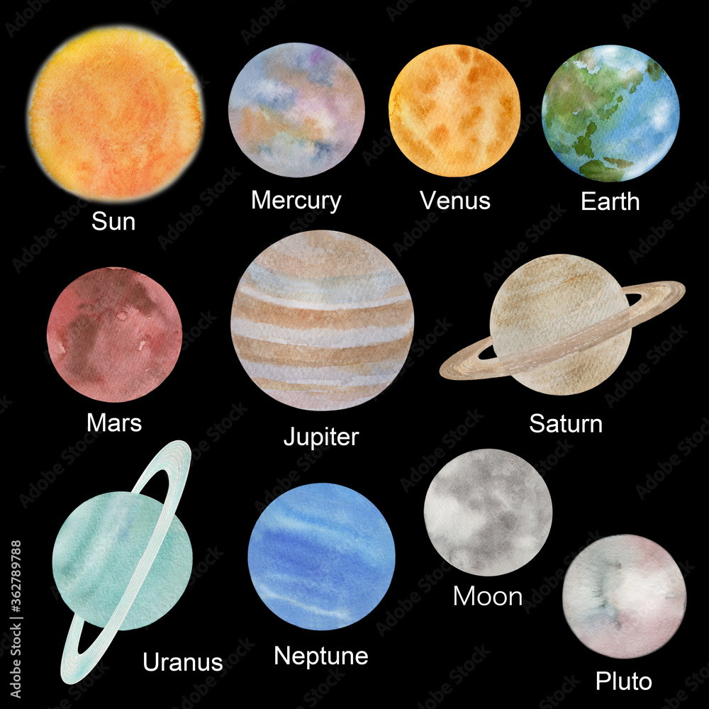太陽系惑星手描き水彩イラストstock Illustration Adobe Stock