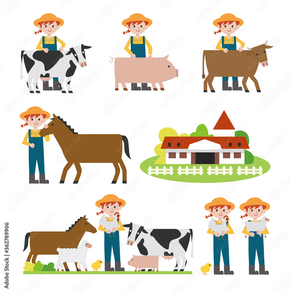 牧場の動物達の素材イラストセット Stock Vector Adobe Stock