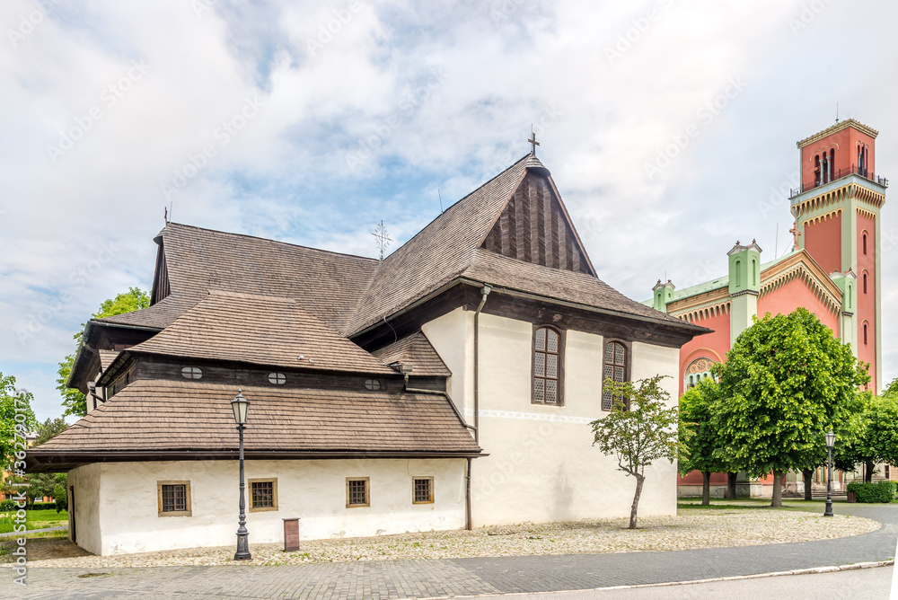 View at the Articular Church of Holy Trinity with New Protestant church in Kezmarok - Slovakia