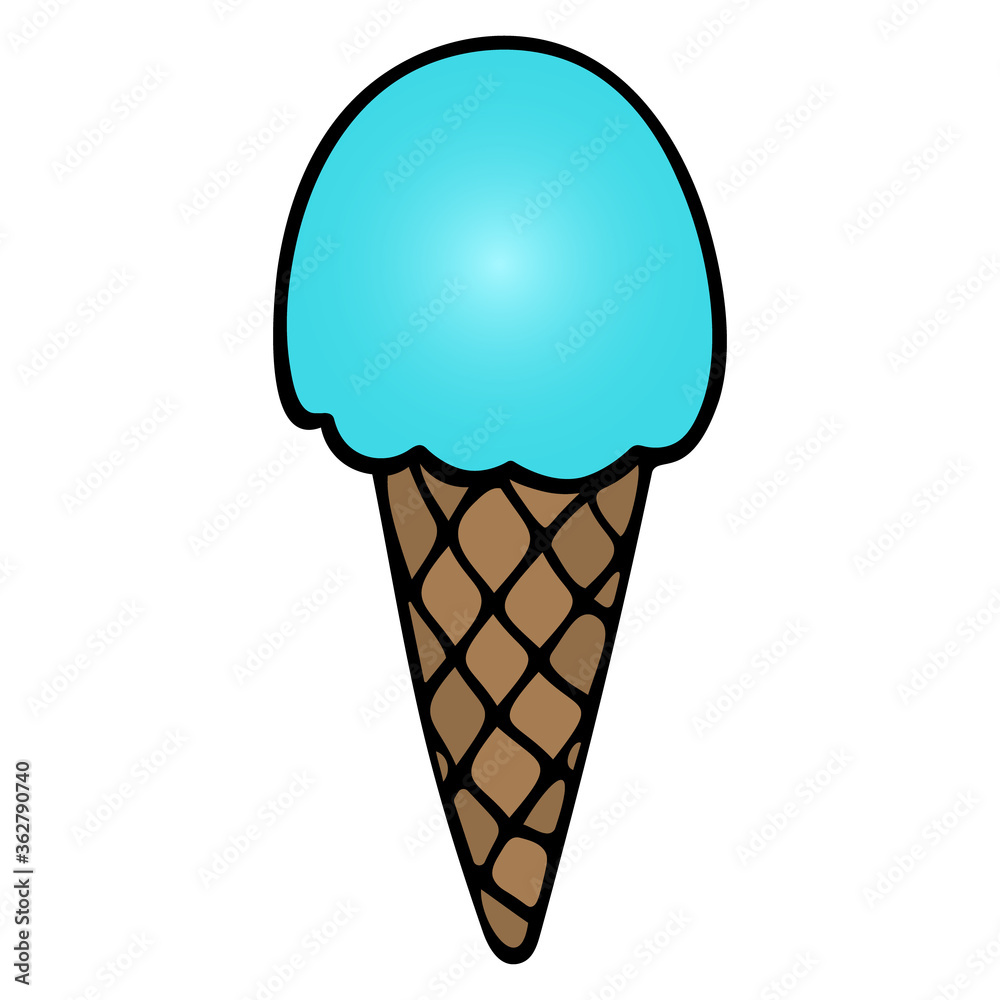 Ice cream. Vector illustration. Sweetness on an isolated white background. Cartoon style. Crispy waffle cone. Appetizing refreshing dessert. Summer mood. Popsicle cone. Milk ball. Idea for menu. Ice cream. Vector illustration. Sweetness on an isolated white background. Cartoon style. Crispy waffle cone. Appetizing refreshing dessert. Summer mood. Popsicle cone. Milk ball. Idea for menu.