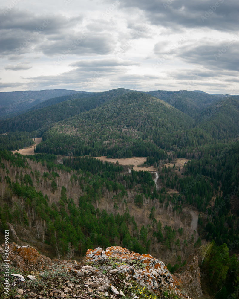 View of the mountains, river canyon