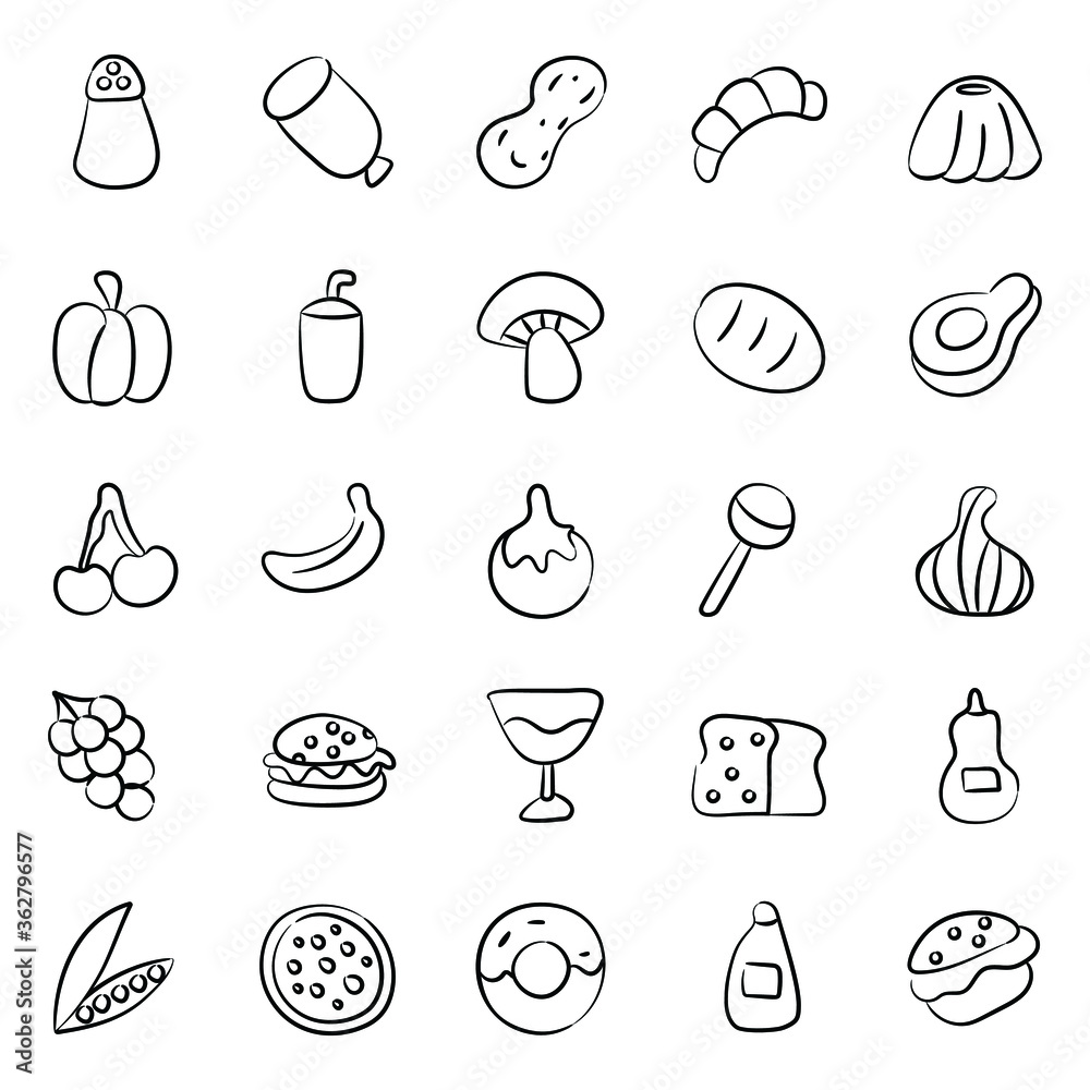
Pack Of Meal Doodle Icons 
