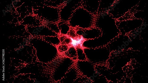 Organic Neural Network Infected by Virus, Evil Artifical Intelligence, Compromised Data, Immune System getting attacked, red dots and lines create viral network, smooth, 4K.