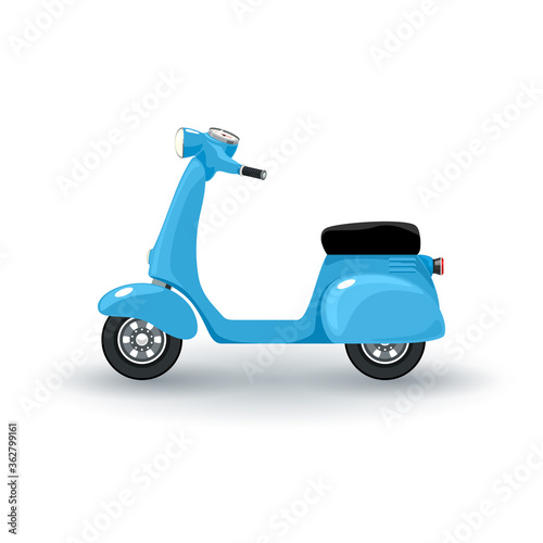 Blue vintage scooter isolated on white background, vector illustration