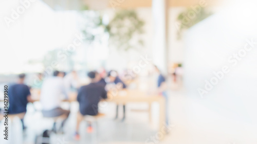 Foto Abstract blurred interior modern office space with business people working banner background with copy space