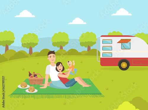 Travel Van Packed and Ready to Set Off on Journey Vector Illustration