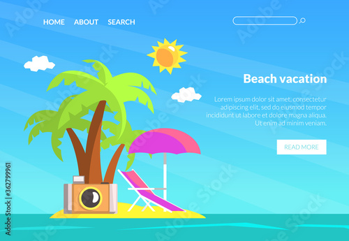 Beach Vacation Landing Page Template, Summer Travel Website Interface Vector Illustration