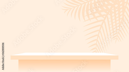 wood plank shelf on wall orange pastel soft color, modern shelf for display show on space wall, cute and chic counter desk panel for decoration, empty table top panel orange background, copy space