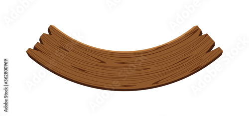 curved wooden planks isolated on white background, wood plank curve for signs and copy space, wooden signs curve shape, empty wood plank brown for message text