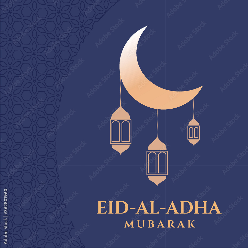 Obraz premium Eid Mubarak , template Islamic ornate greeting card vector. with golden luxurious crescent. background template 