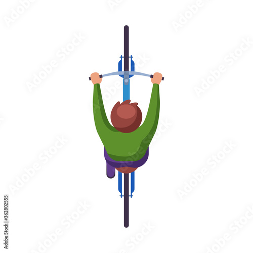 Man Riding Bike, View from Above, Cyclist Character on Bicycle, Eco Healthy Lifestyle Flat Vector Illustration