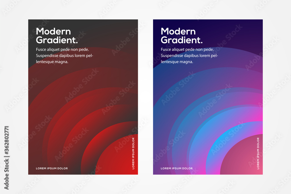 Fototapeta premium Set of Modern gradient cover design template use vertical layout. half circle pattern use red black and blue pink gradient. A4 size on abstract background.