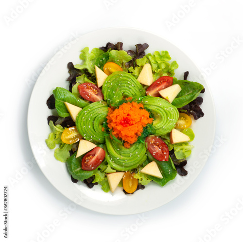 Avocado Salad with Ebiko and Seaweed, sesame and vegetables Healthy food or diet