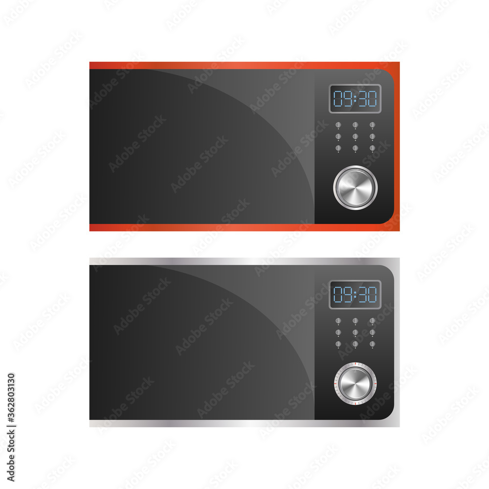 Set of modern microwaves. Stylish microwave isolated on a white background. Realistic vector. Set of modern microwaves. Stylish microwave isolated on a white background. Realistic vector.