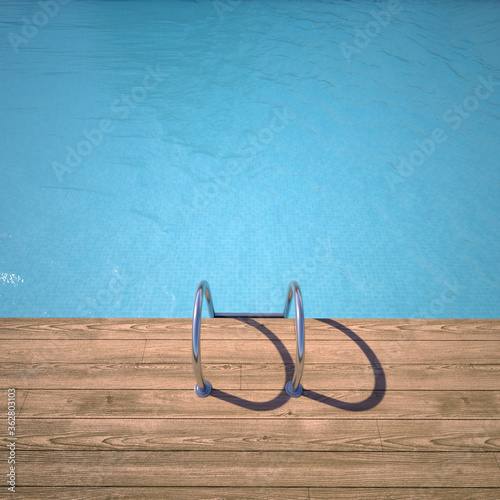 Pool with wooden deck