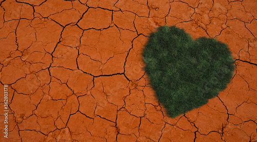 Green heart on dead soil