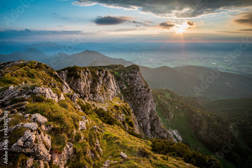 Mountain panorama in the Alps at sunset