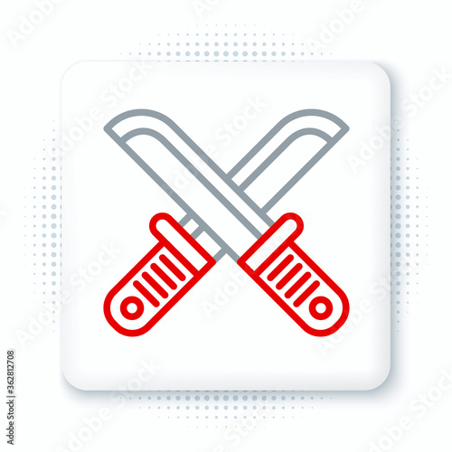 Line Crossed hunter knife icon isolated on white background. Army knife. Colorful outline concept. Vector.