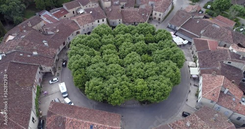 Fourcès central place back travelling, Dordogne, labelled Les Plus Beaux Villages de France
