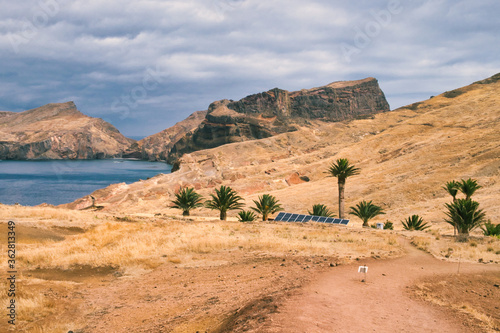 The magnificent dramatic landscape with the red desert dunes on the Ponta de S  o Louren  o  Saint Lourence cape  on Madeira island