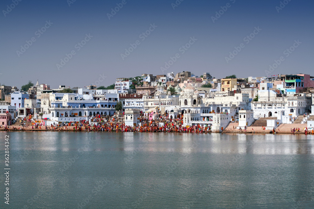 A far view of pushkar lake - a well known pilgrimage center for